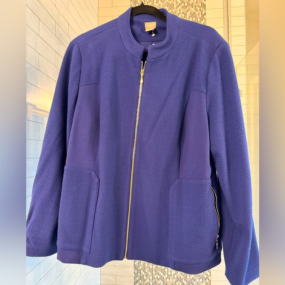 Chicos size 3 blue blazer with silver zipper